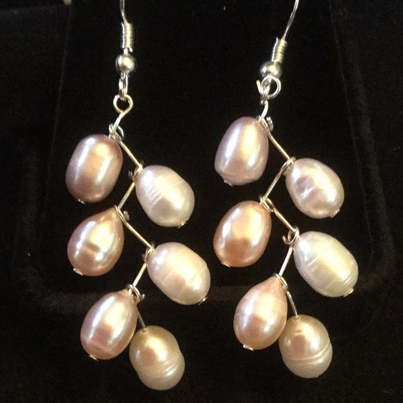 Atlanta Gem Show Jewelry - Genuine Pastel Pink & White Pearl Earrings